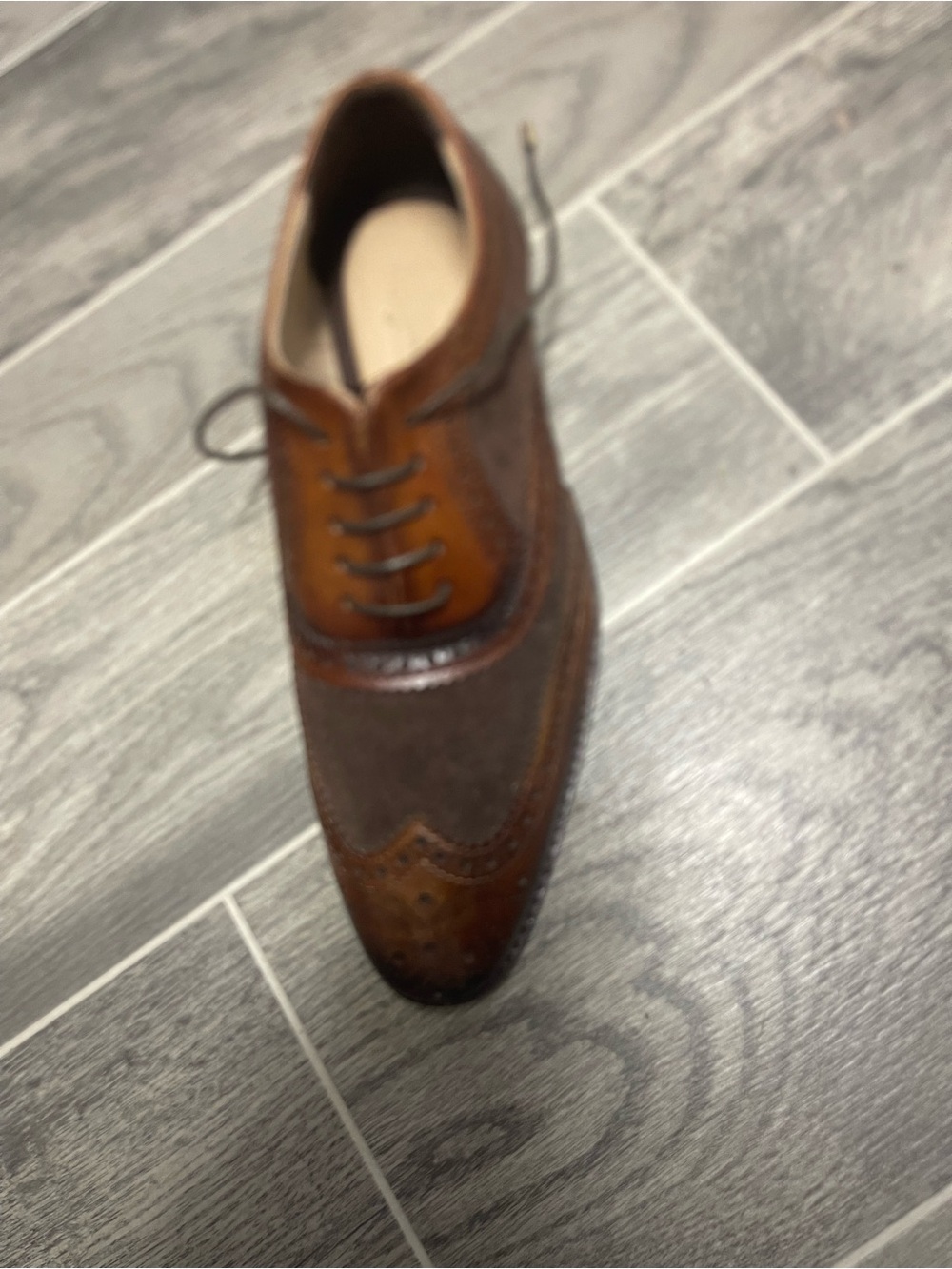Men's Two-Tone Brown Wingtip Derby Leather Shoes